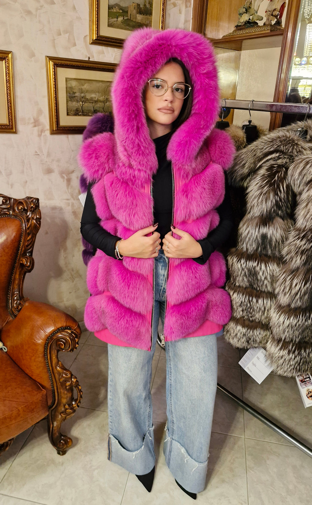 Gilet smanicato pelliccia di volpe