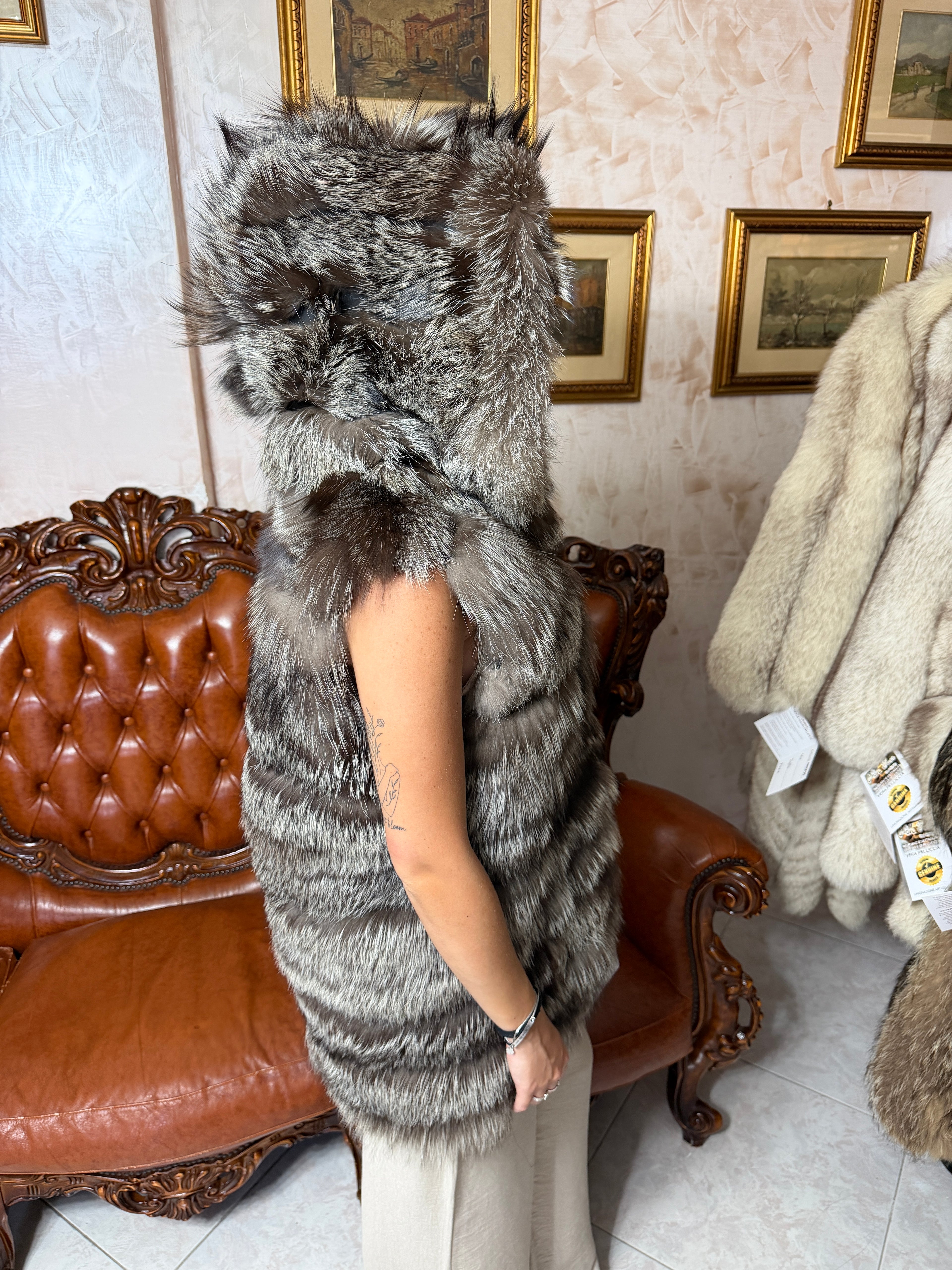gillet pelliccia volpe argentata
