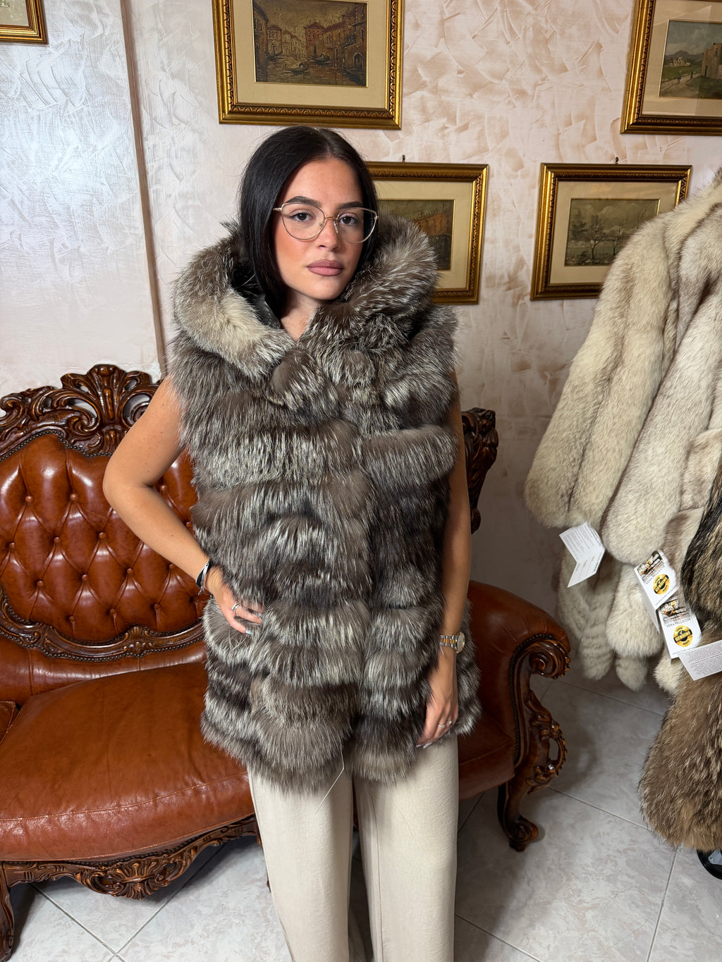 gillet pelliccia volpe argentata