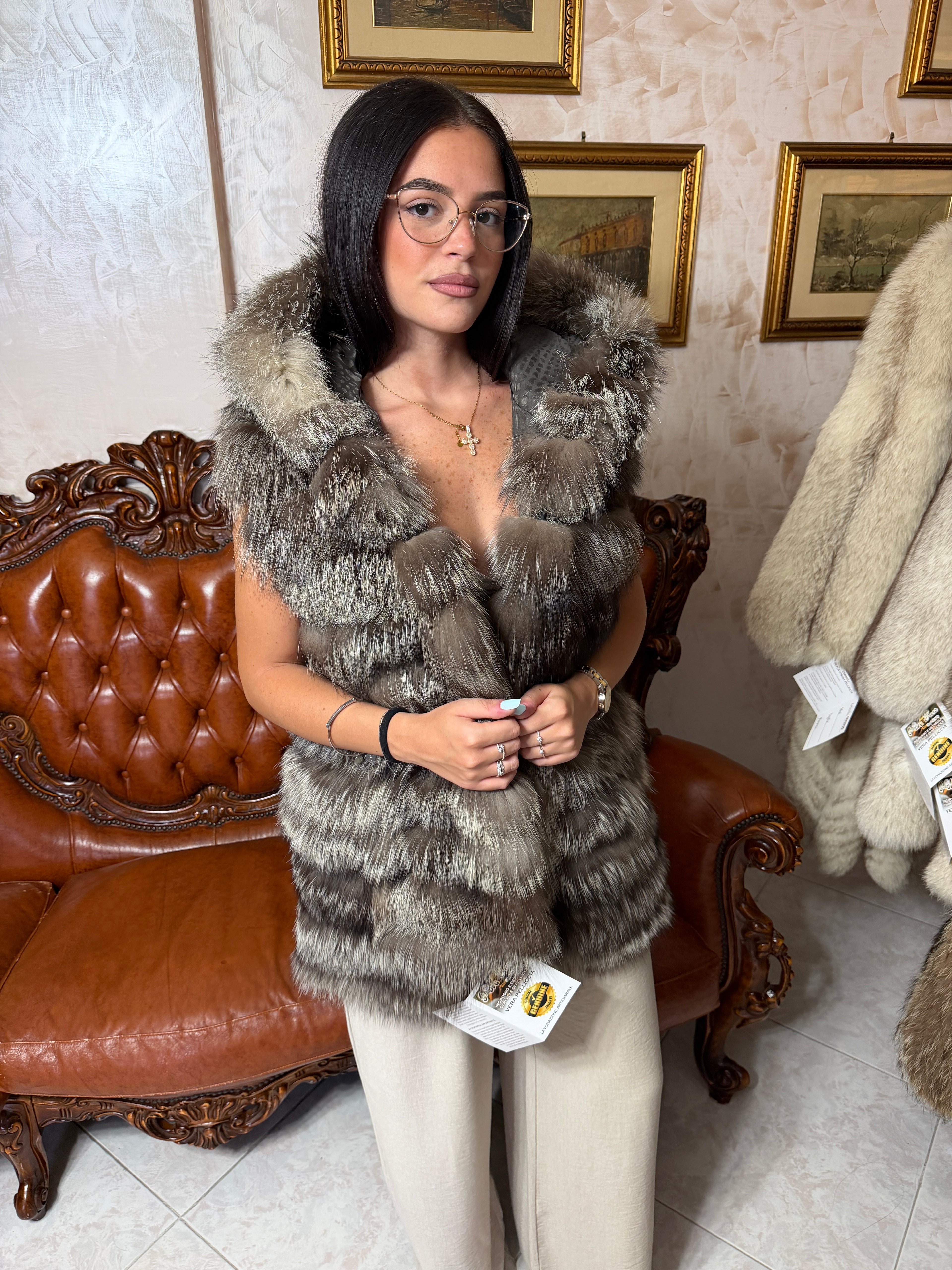 gillet pelliccia volpe argentata