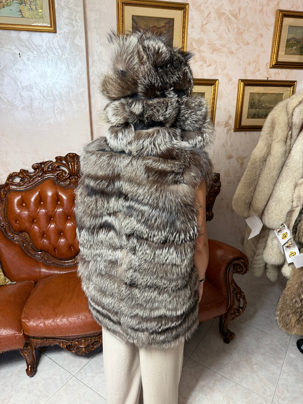 gillet pelliccia volpe argentata