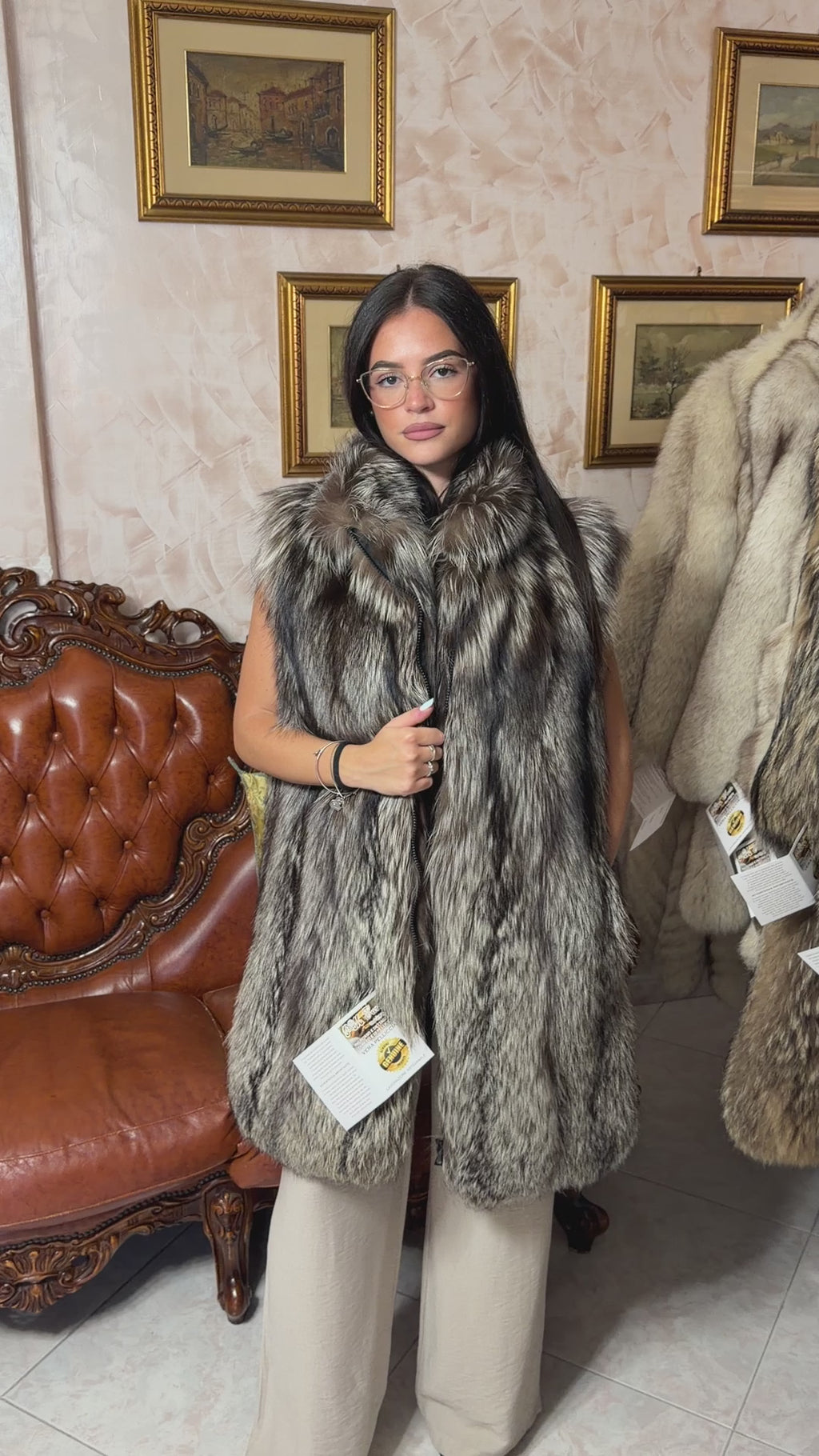 gillet pelliccia volpe argentata