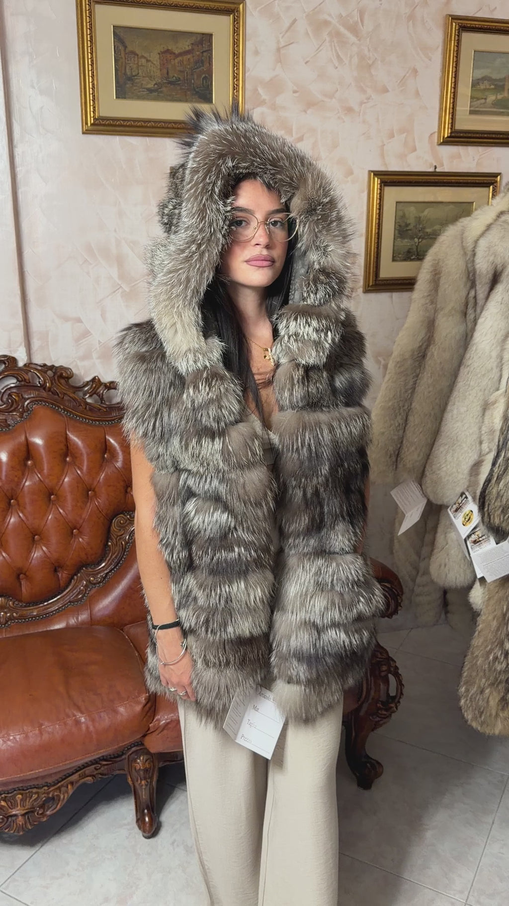 gillet pelliccia volpe argentata